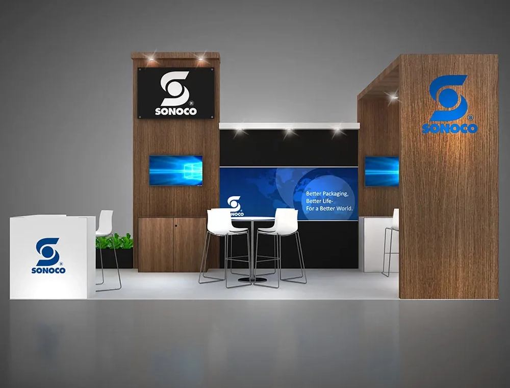 Modern 20x20 trade show display setup